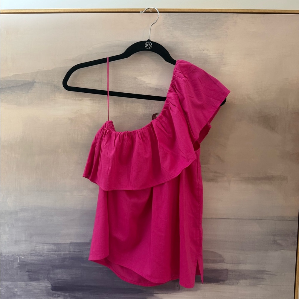 🔖LOFT One Shoulder Pink‎ Ruffle Top - Picture 4 of 4